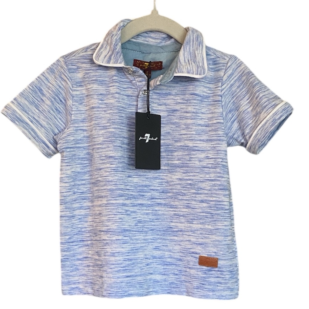 7 For All Mankind Light Blue White Polo - Kids Short Sleeve